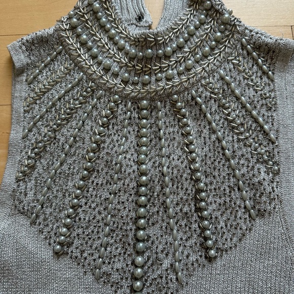 Cache metallic sleeveless mock turtleneck sweater. - Picture 3 of 5